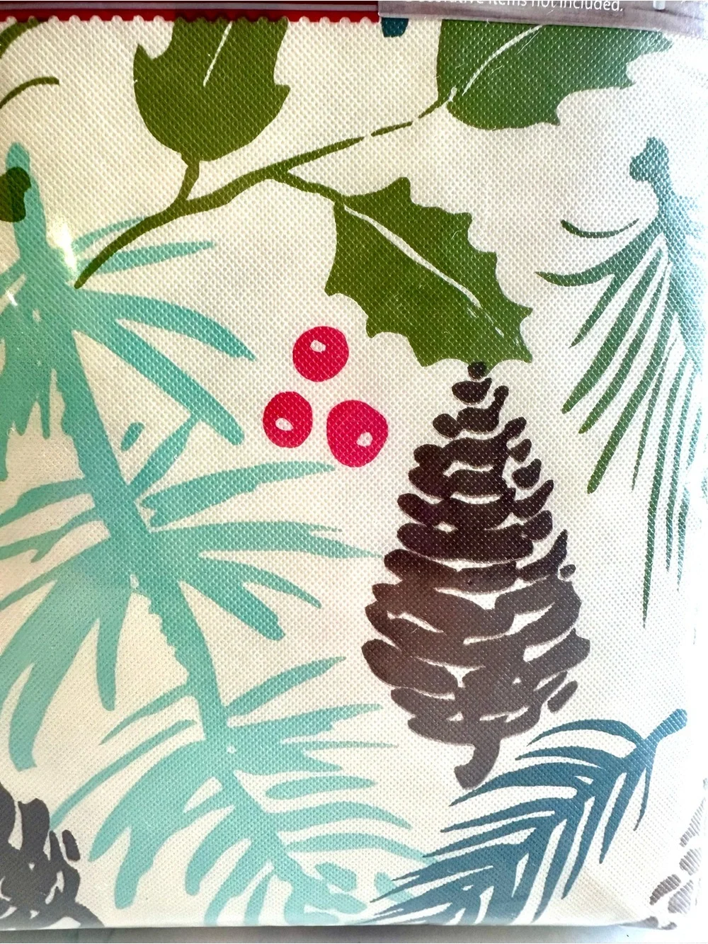 Holiday Time Vinyl Rectangle Tablecloth - Pinecone & Berries (White/Green)